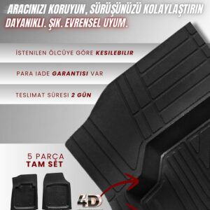 X-Vega 4D Havuzlu Paspas Siyah 5 Parça Universal Tüm Araçlara Uyumlu