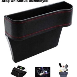 DERİ OTO ÖN KOLTUK ARASI DÜZENLEYİCİ CEP SİYAH